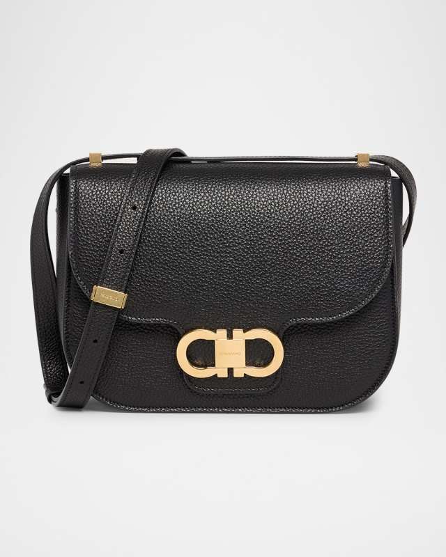 Double Gancio Flap Leather Crossbody Bag